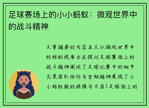 足球赛场上的小小蚂蚁：微观世界中的战斗精神