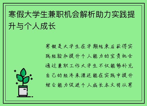 寒假大学生兼职机会解析助力实践提升与个人成长