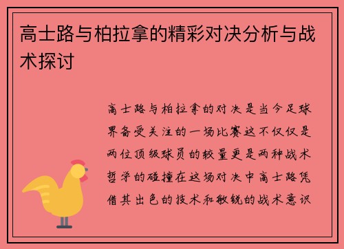 高士路与柏拉拿的精彩对决分析与战术探讨