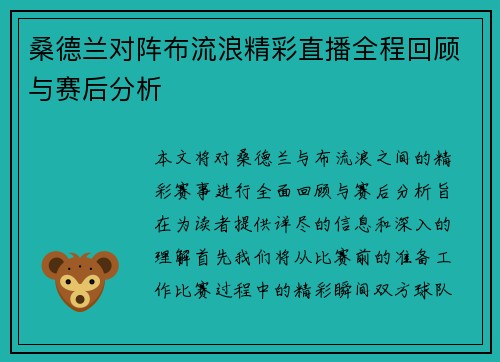 桑德兰对阵布流浪精彩直播全程回顾与赛后分析