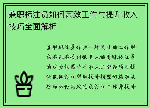 兼职标注员如何高效工作与提升收入技巧全面解析