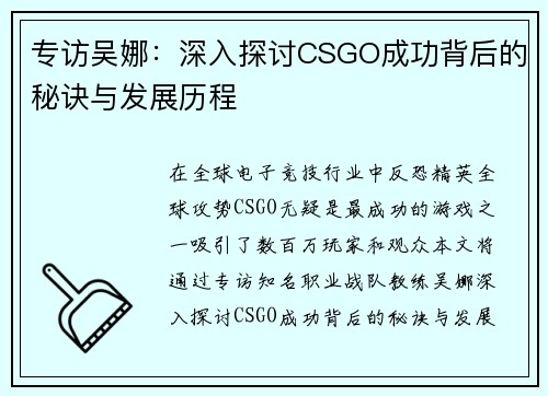 专访吴娜：深入探讨CSGO成功背后的秘诀与发展历程